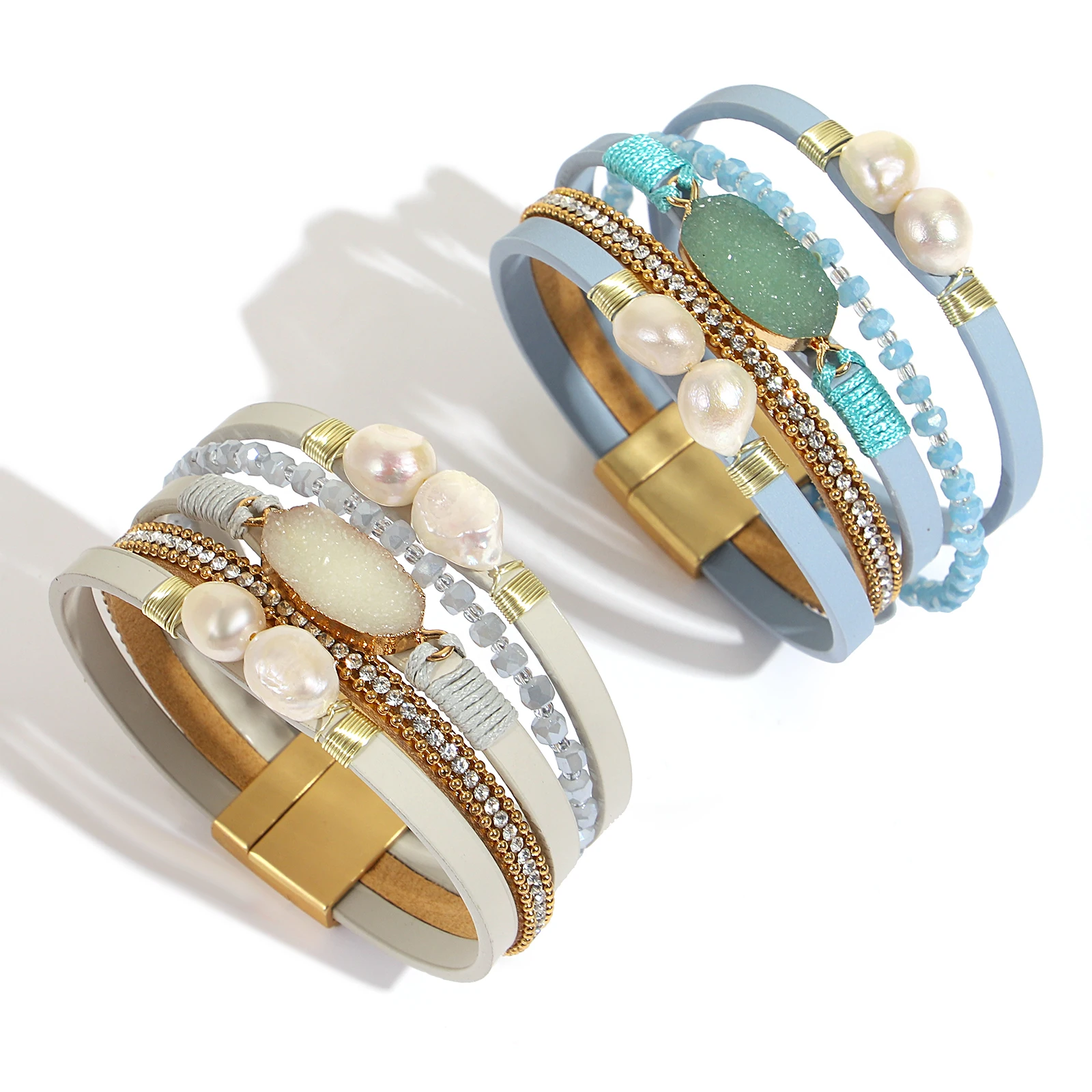 

Amorcome Vintage Artificial Pearl Leather Bracelet for Women Multilayer Woven Wrapped Bracelet Bangle Daily Wear Jewelry Gift