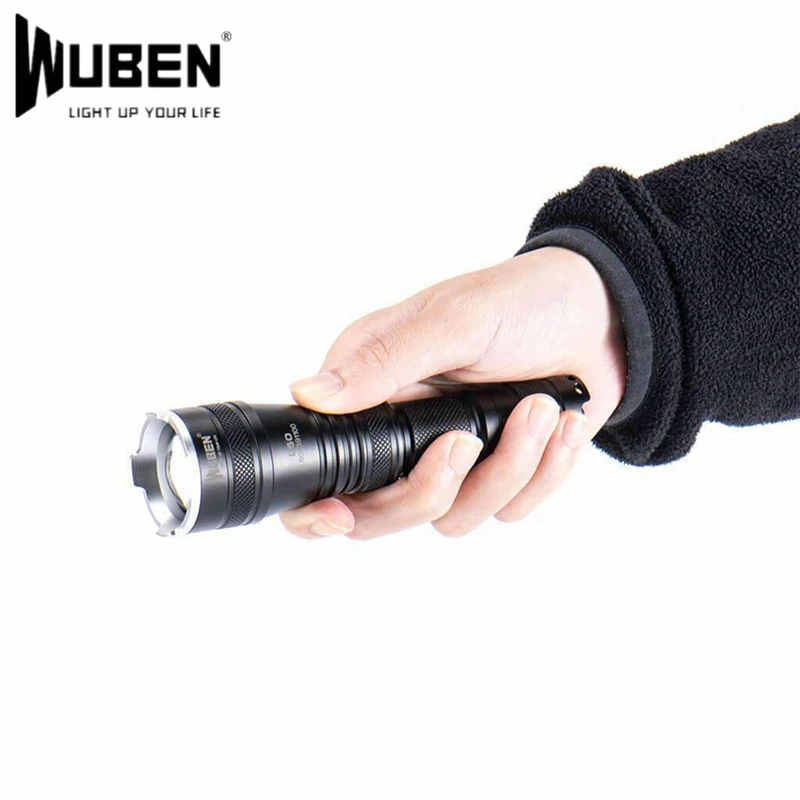 Wuben L60 Micro USB Charging Zoomable Tactical Search Spotlight Flashlight 1200lm 18650 LED Camping Floodlight with Strike Bezel