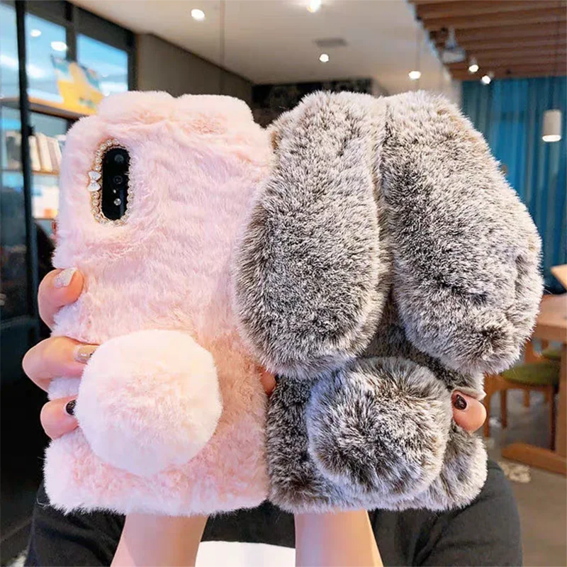 Funda de teléfono de piel de conejo 3D para VIVO V30 V40 Lite V50 Y300 Pro Y100 Y19S Y29 Y28 Y27 Y36 Y35 funda de silicona de felpa esponjosa de conejito