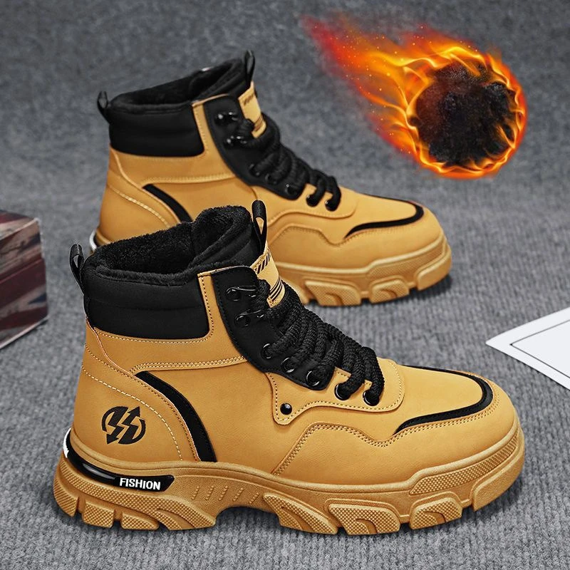 

Winter Men's Boots Plush Warm Snow Boots Fashion High Top Boots Pu Leather Casual Boot Plus Velvet Warm Cotton Boot Botas Hombre