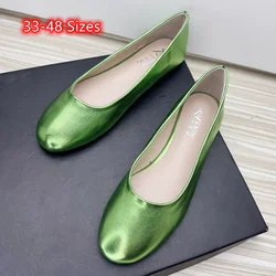 Women Plus Size 45 46 47 48 Wide Fitting Round Toe Ballet Flats Soft Shoes High Quality PU Novelty Slip-On Green Green Chaussure