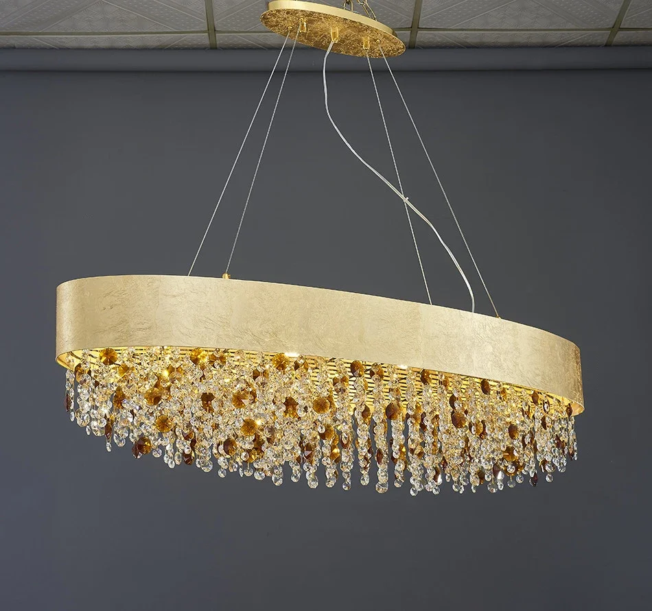 Modern Living Room Golden Oval Color Crystal Chandelier LED Creative Design Restaurant Bar Indoor Lighting