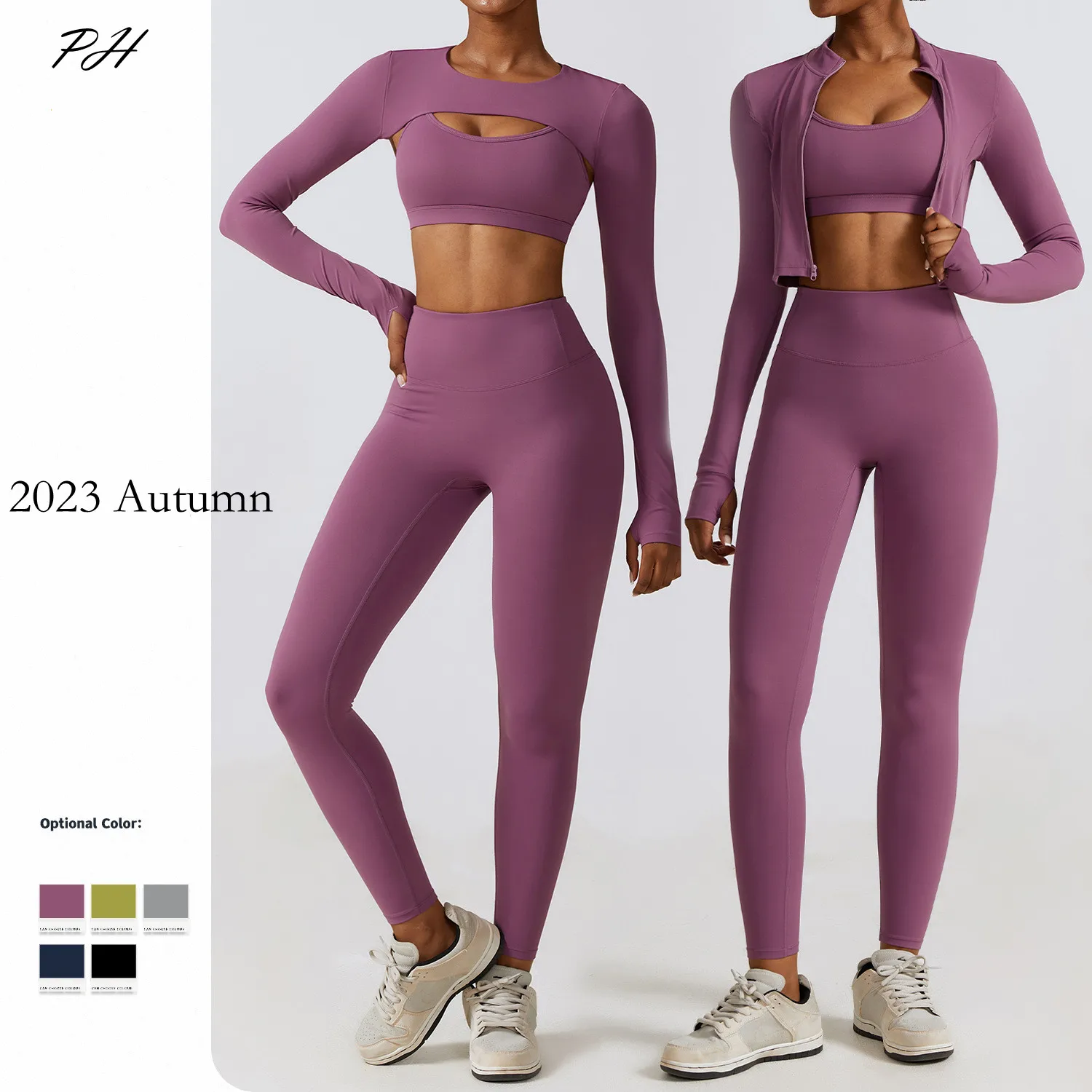 2/3Pcs Yoga Set Women Tracksuit Workout Sportswear Fitness Long Sleeve Jacket Top Leggings Running Sports Suits 2023 Autumn