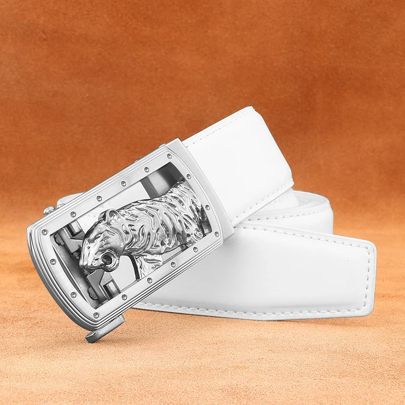 

White leisure belts men fashion tiger Automatic Buckle luxury designer waist strap 3.5cm wide genuine leather young boys Waistb