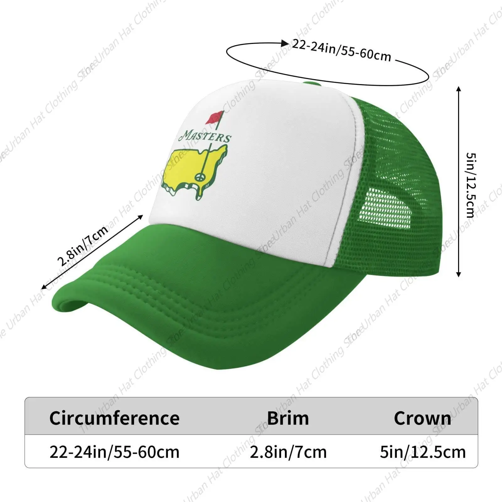 Flat Brim Baseball Mesh Golf Cap Adjustable Fashion Hip Hop Unisex Green Dad Masters Trucker Hats for Man Woman Daily