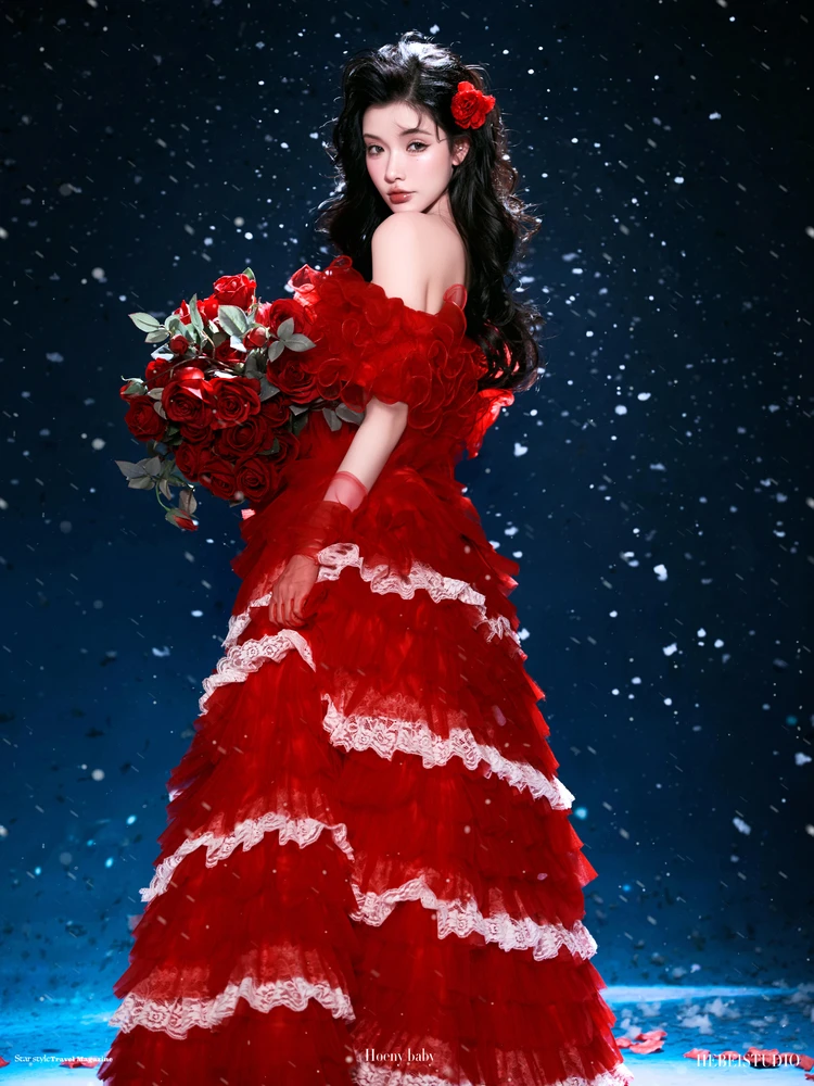 

Новая пышная юбка Cisas New Year Princ, красное платье без бретелек для фотосессий в студии и сценических выступлений