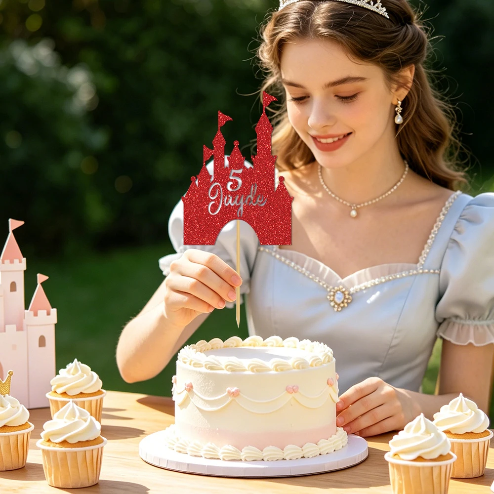 1pcs customized princess castle cake topper, personalized with your name& age,for birthday party, gift shower cake decoration view 6