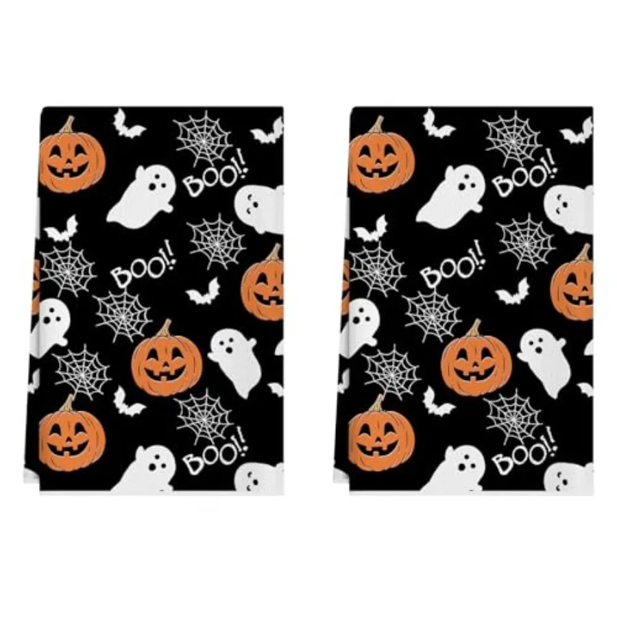 

Хэллоуин Жуткий Призрак Черные кухонные полотенца Посудовые полотенца 18x26 дюймов Домашние кухонные украшения Набор полотенец для рук из 2 сушки Dishclo