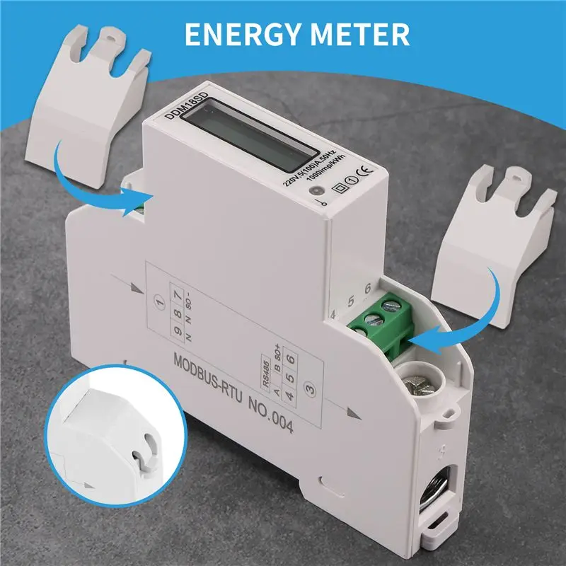 HLZS-5-100A 220V Energy Meter Single Phase RS485 MODBUS Protocol LCD Backlit Display Din Rail Watt Meter Energy Meter