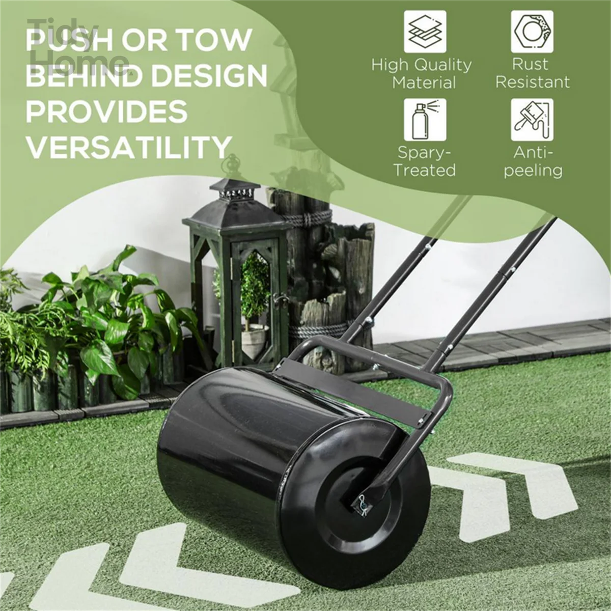 

Ролик для газона, U-образная ручка, цилиндр с закругленными краями, подходит для свежесевотных газонов и нечетных заплат, вызывающих мороз и родинок, черный