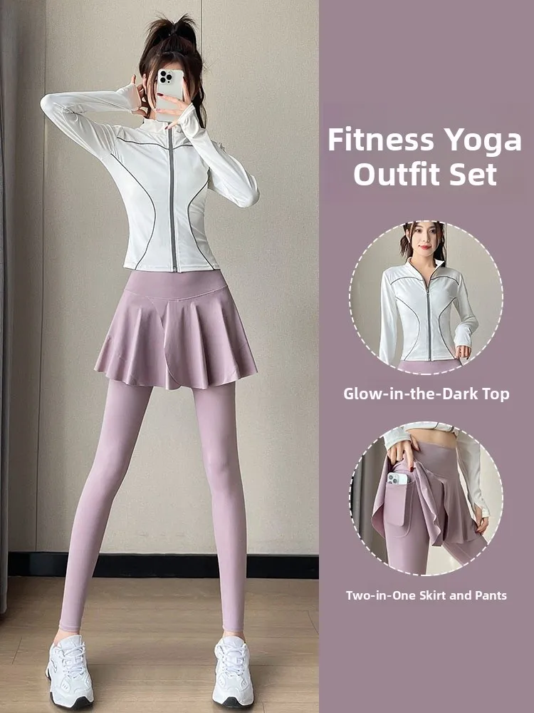 

Stunning Women's Yoga Fitn Outfit Morning Run Sport Set High Waist Long Pants Skirt Faionable Running Clothing Ensemble