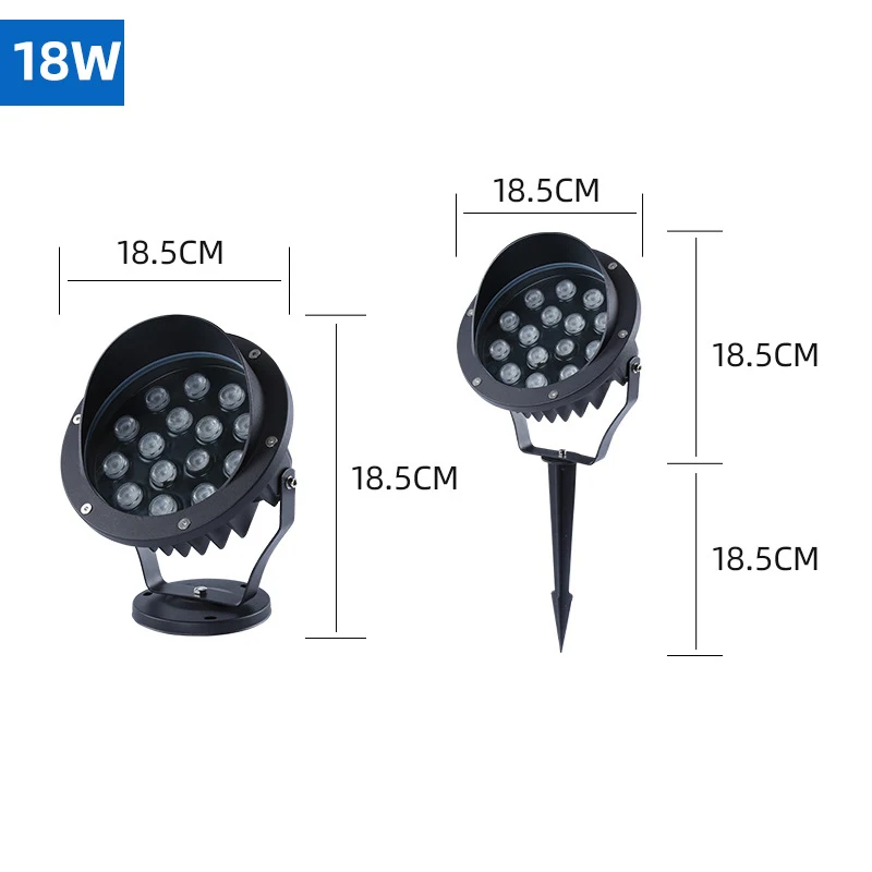 Spot Lumineux LED Imperméable Conforme à la Norme IP65, Éclairage d'Extérieur, Idéal pour un Jardin ou une Pelouse, 12/18/24W, AC 110/220/12V