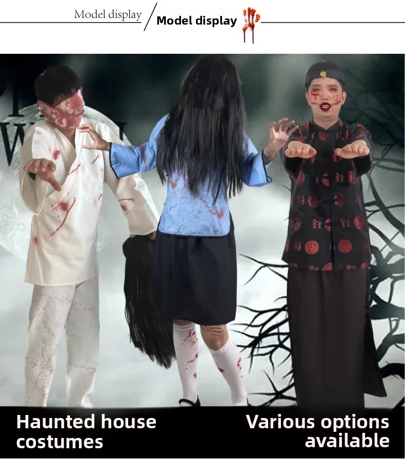 

loween Terror Costume Set Qing Dynas Zombie Women Ghost Clothes Bloody eup Zombie Suit for Adults Chinese Stage Costume