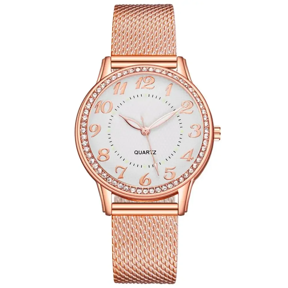 Relojes de Mujer 2024, pulsera de malla de lujo, cristal con incrustaciones de oro rosa, moda, nuevo Часы Ж Dönе Reloj de Mujer Relógio Часы Жletiе