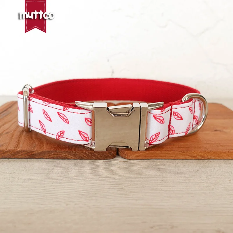 MUTTCO The independent design pet dog collar&leash RED LEAVES personalized adjustable puppy nameplate collar 5 sizes UDC128