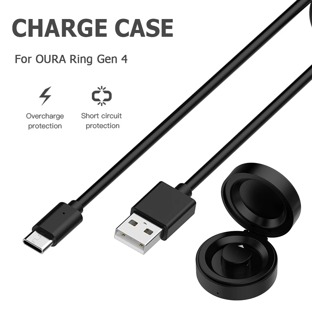 

Безопасный беспроводной зарядный чехол для Oura Ring Gen 4, портативная зарядная док-станция со встроенным аккумулятором (2-4 полных заряда) и кабелем USB-C