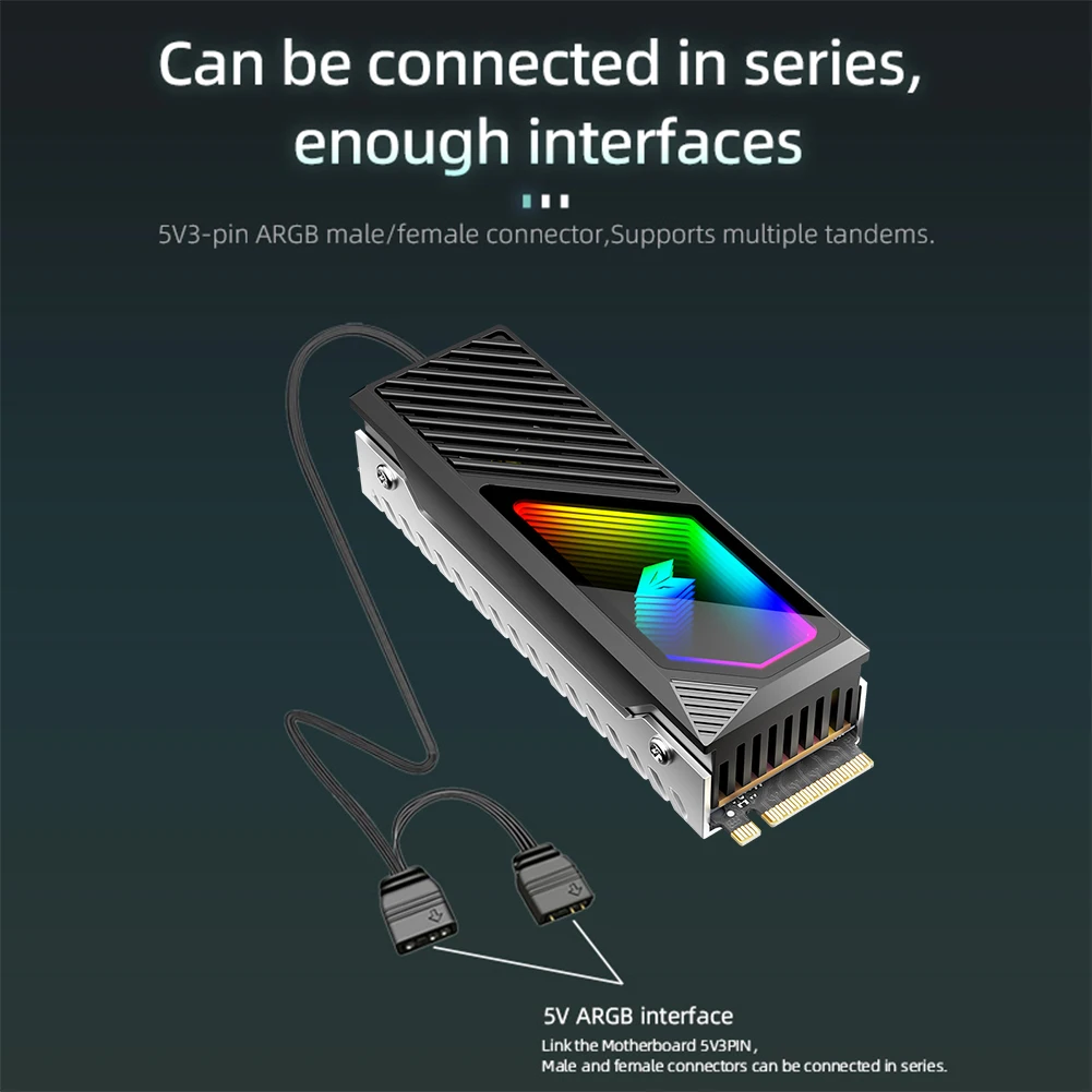 RGB M.2 2280 SSD Radiator M.2 Radiator 5V 3 Pin ARGB Solid State Drive Cooler Wbudowany wentylator Radiator dysku twardego dla M.2 2280 SSD