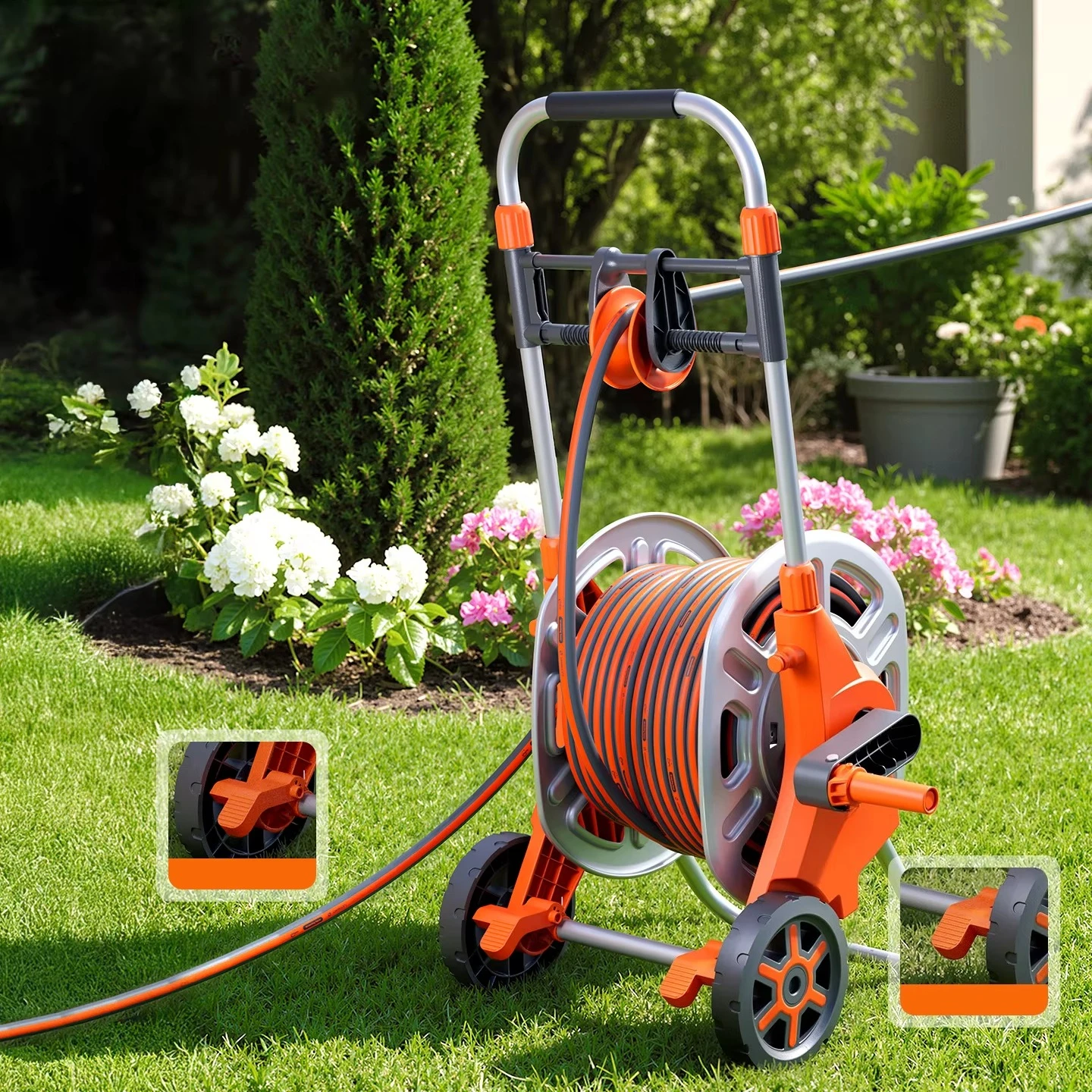 

Professional Orange Garden Hose Reel - Safe, Easy to Use & High Pressure