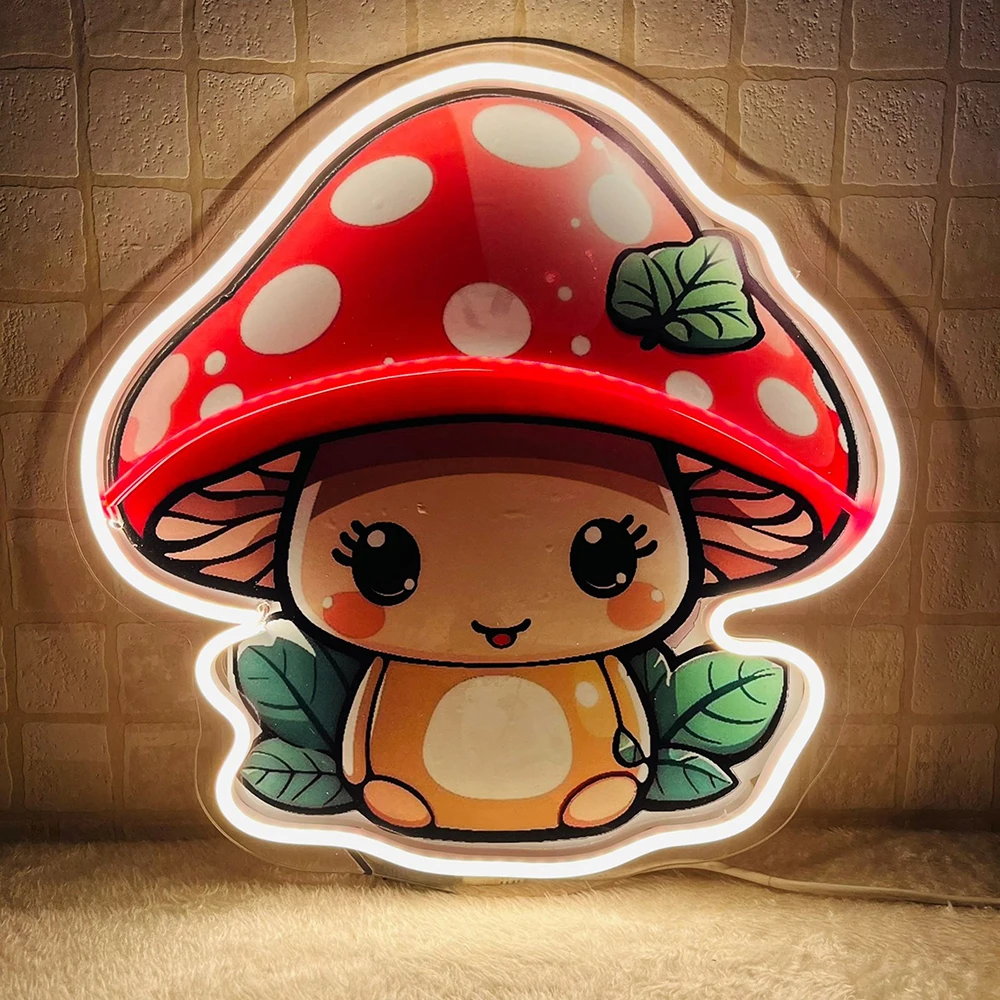 

Custom Neon Sign Kawaii Mushroom LED Light Signs Living Room Home Room Bar Club Wall Decoration Night Lights Lamp