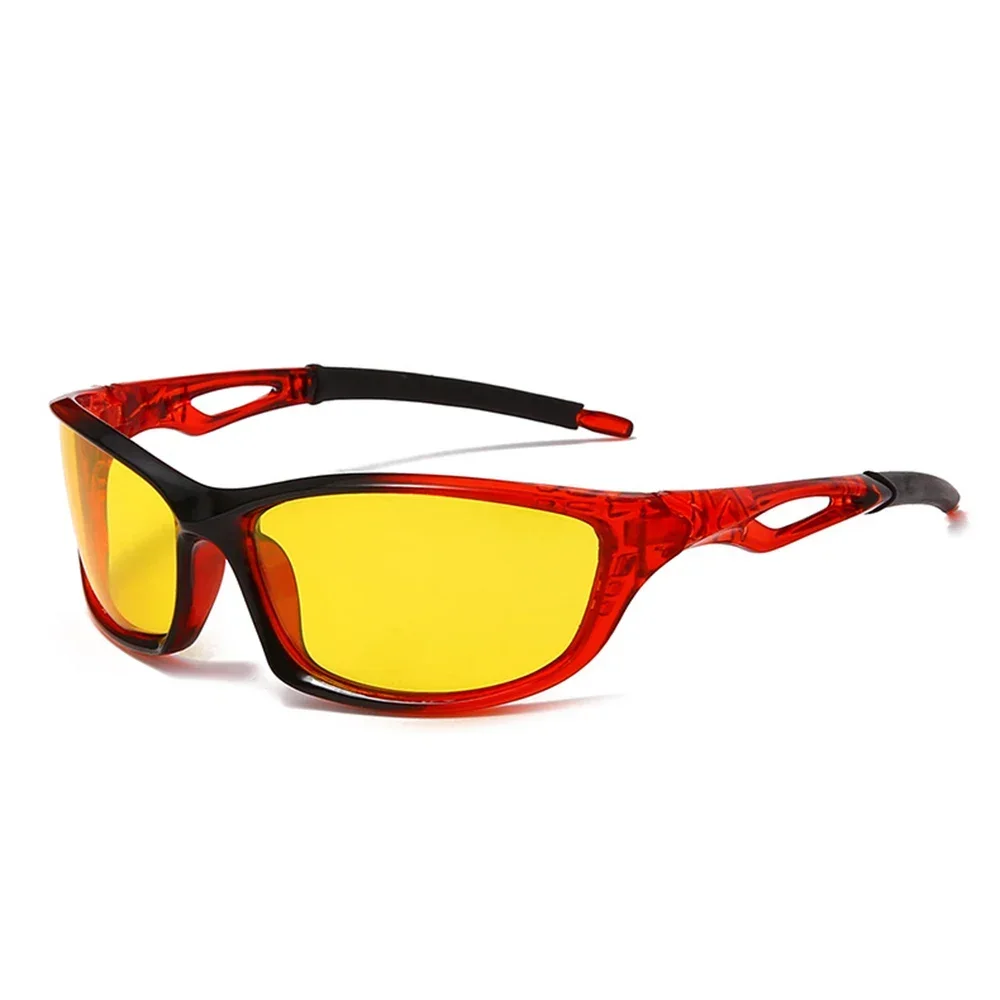 Men's Sport-Style Polarized Sunglasses - Lightweight TR90 Frame with Night Vision Lenses, Bold Red Full-Frame Design