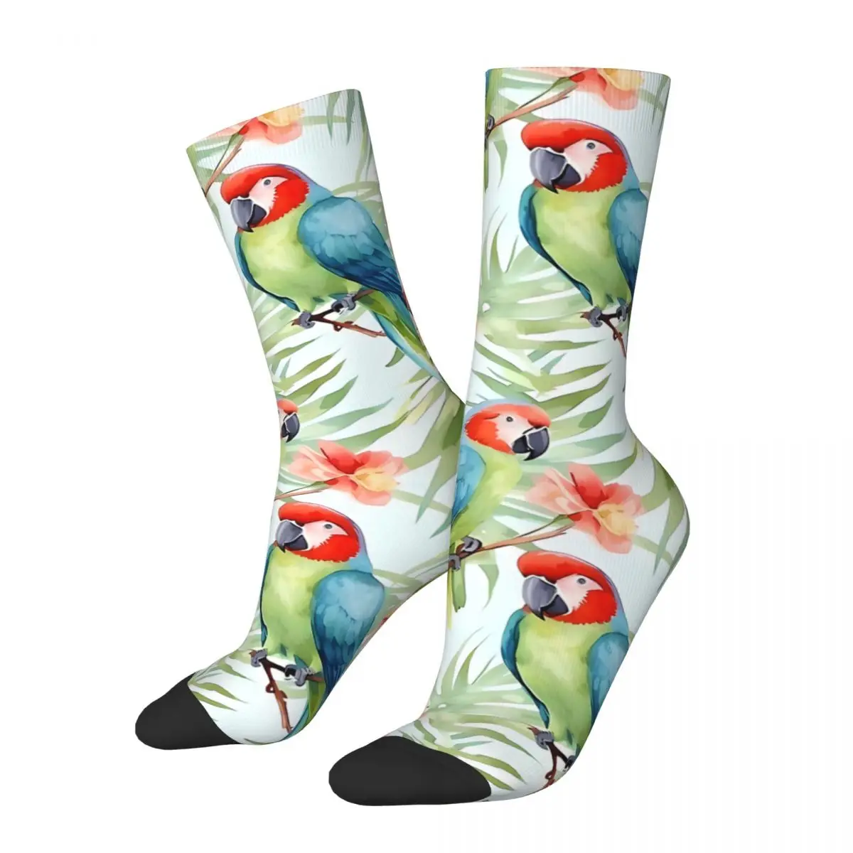 Watercolor Parrots Happy Men's Socks Vintage Parrot Pet Bird Street Style Casual Crew Sock Gift Pattern Printed