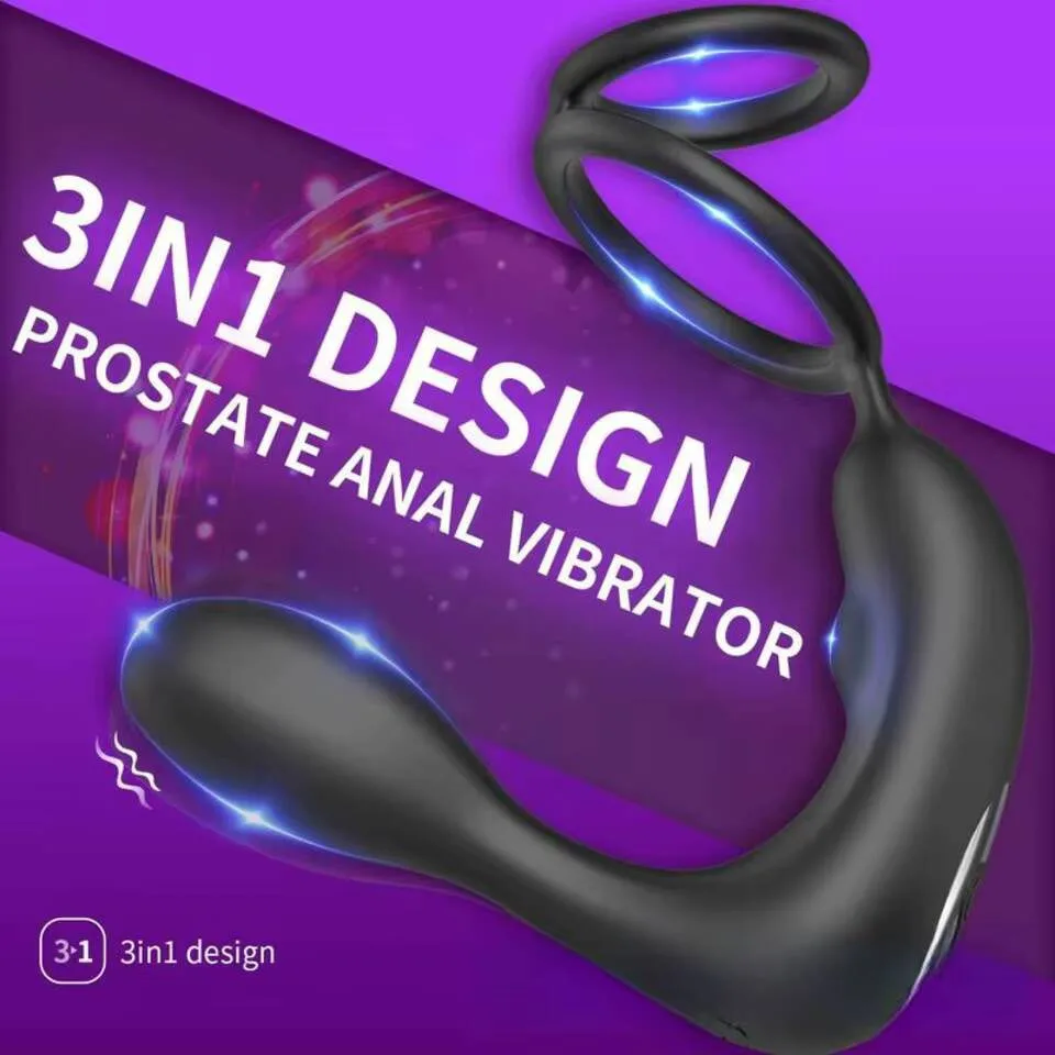 Wireless Remote Control Double Ring Lock Body-safe Silicone 12 Vibration Modes Prostate Massager Stimulator Dilator Butt Anal view 2