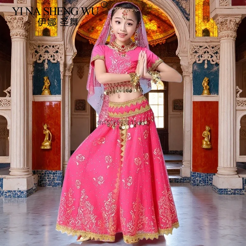 Nouveaux enfants filles danse du ventre indien danse Costume ensemble Sari Bollywood enfants tenue en mousseline de soie danse du ventre Performance vêtements ensembles