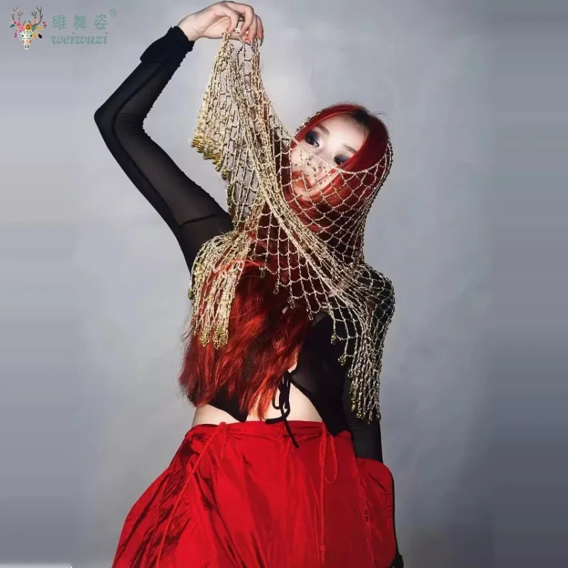 BellyDance Sciarpa per anca Sciarpa triangolare con rete da pesca con paillettes per donna Jazz Street Dance Cintura per pratica latina Accessori per la danza della ragazza