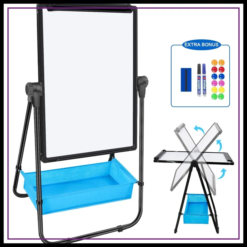 

Double Sided 28"x20" Portable Whiteboard with Stand, Height Adjustable & 360° Rotating Magnetic Dry Erase Board