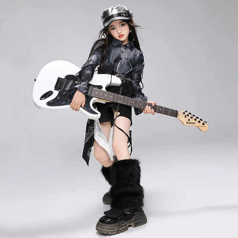 Filles K-pop Wasteland gris haut pantalon de danse de rue enfants Hip Hop veste Shorts enfants Streetwear Costume Jazz vêtements ensembles