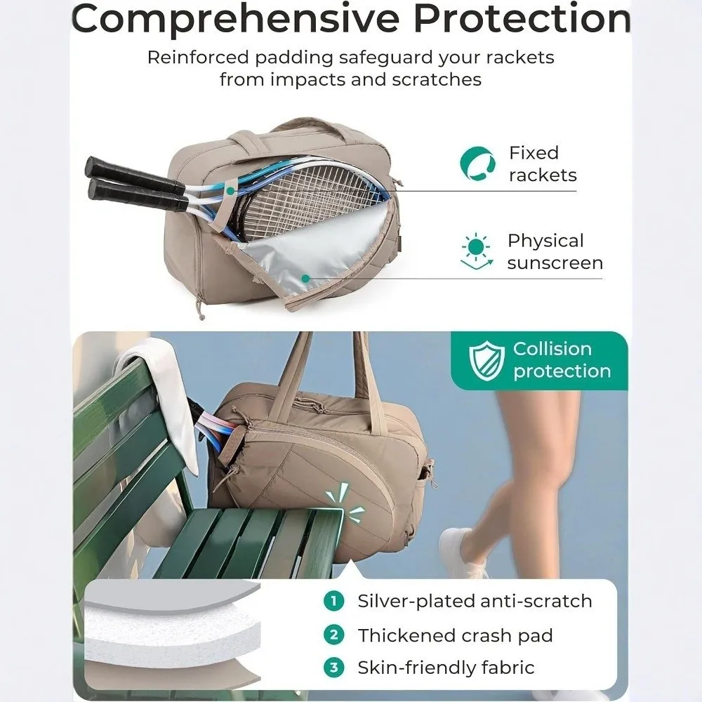 

Large Capacity Tennis Gym Bag Holds 2 Rackets with Shoe Compartment Tennis Bag Dry-wet Separation Portable Women's Handbag