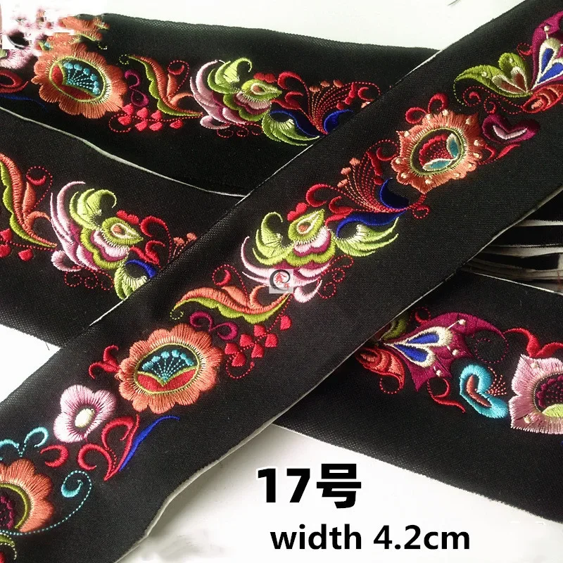 Embroidered Flower Ribbon for Sewing Dress Decoration, Ethnic Fabric, DIY, 1m