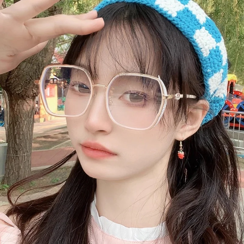 Oversized Polygon Frame Clear Lens Computer Glasses Glitter Fashion Spectacles For Women Men