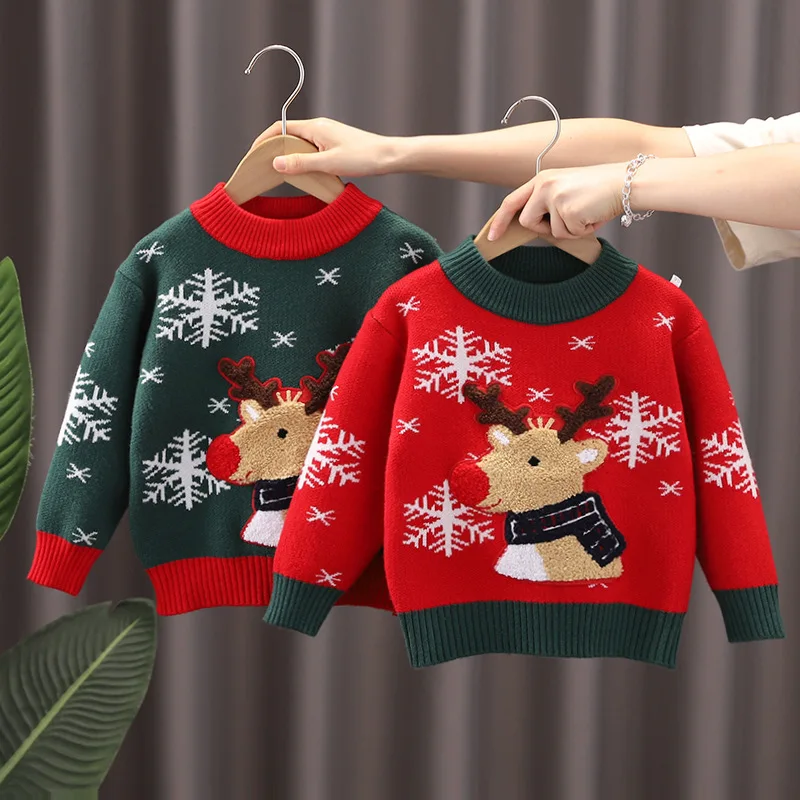 

Christmas Trendy Children's Pullover Sweater 2023 Autumn Winter New Boys Girls Cartoon Snowflake Knitwear Toddler Tops HY12141