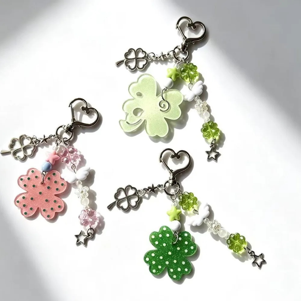 Creative Heart Four Leaf Clover Beaded CCD Camera Strap Handmade DIY Phone Lanyard Keychain Kawaii Journal Charm for Girls