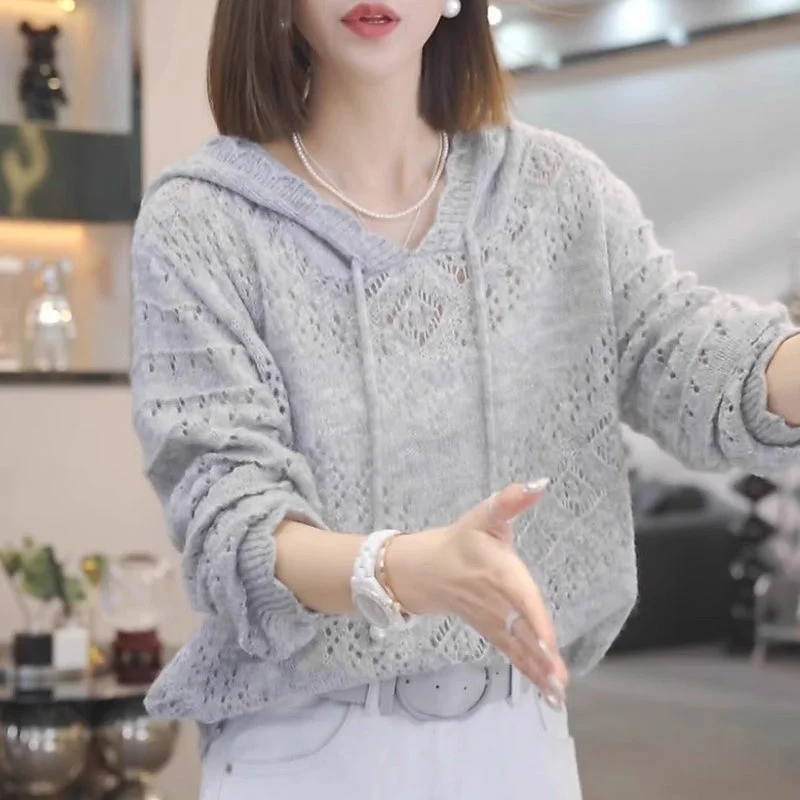 ay Heavyweight Long Sve Knitted Hat Women's Faionable Spring New Sle Sweater Hoodie Luxury Feel Ladies Premium Quali