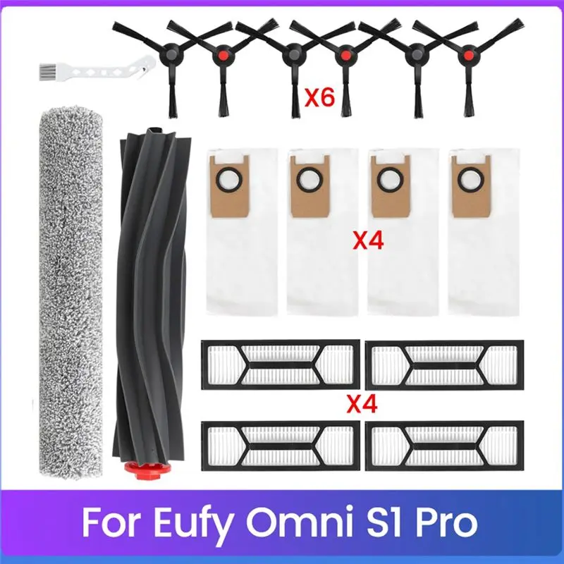 

ETRT 17PCS For Eufy Omni S1 Pro Robot Vacuum Replacement Parts Main Brush Side Brush Washable Filter Dust Bagrolling Mop