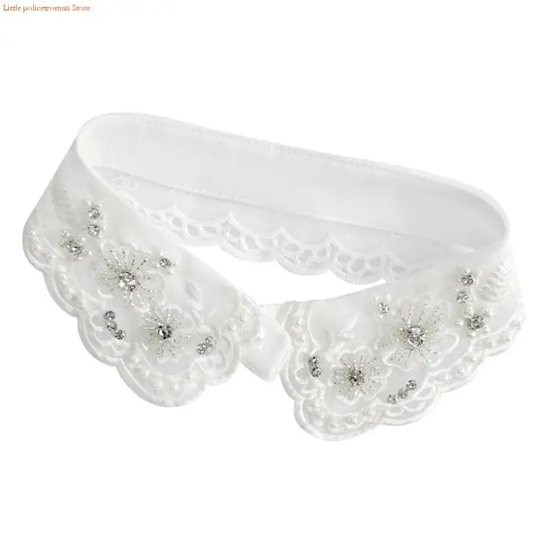 F92D Elegant Reusable False Collar Artificial Pearls Embellished Design Friendly Polyester Business Meeting Collar Enhancer