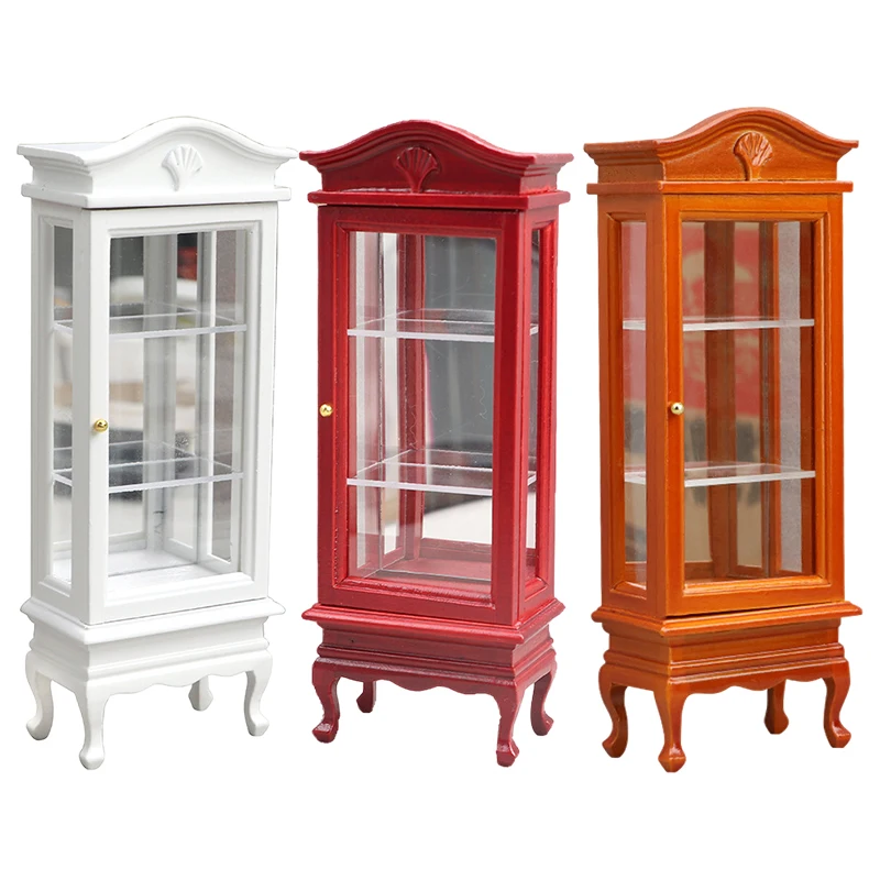 1Pc 1:12 Dollhouse Simulation Wooden Cabinet Display Cupboard Model Dollhouse Miniature Bookcase Furniture Decor Dolls House Toy