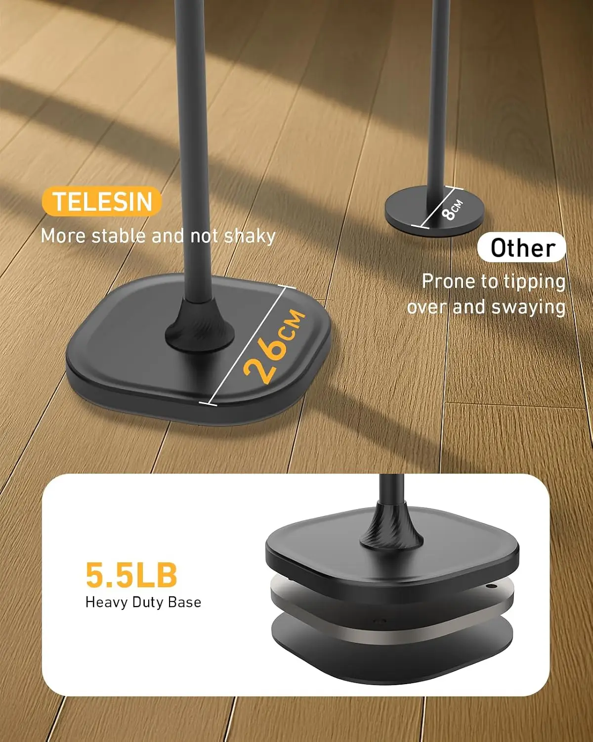 ° Magnetic Phone Tablet Floor Stand, Aluminum Alloy Phone Holder Stand for Video Recording, Overhead Bed/Sofa Phone Mount Height