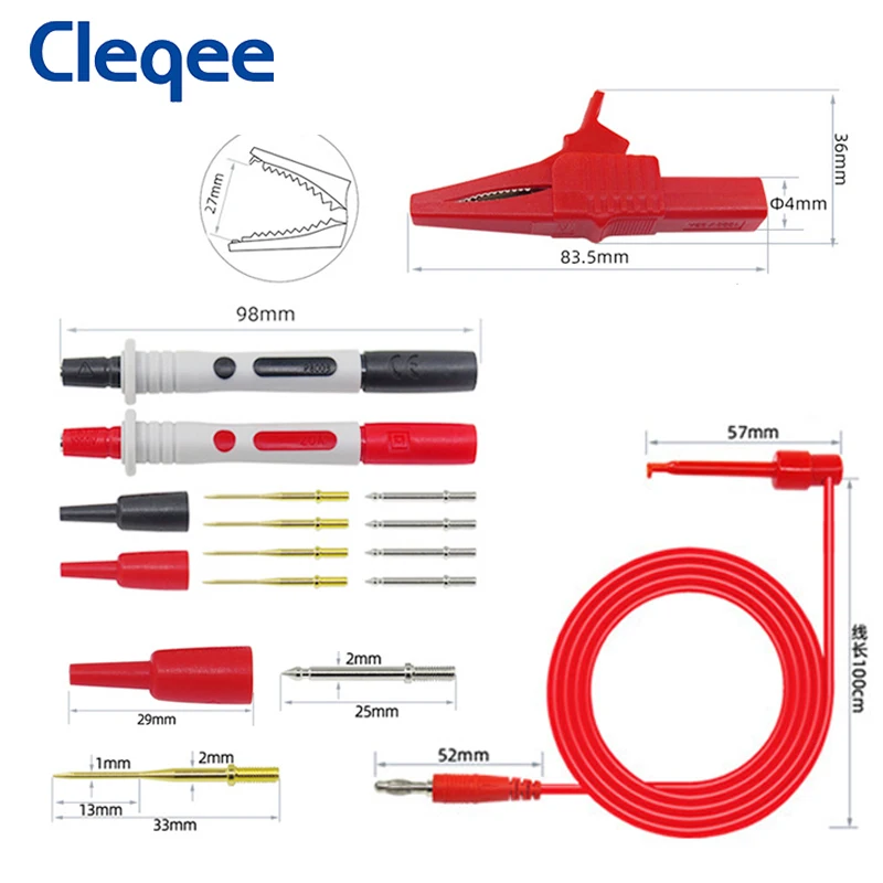 Cleqee P1600D 30 قطعة 4 مللي متر الموز التوصيل المتعدد موصلات اختبار عدة السيارات قطعة التحقيق مجموعة IC اختبار هوك التمساح مجموعة مشابك