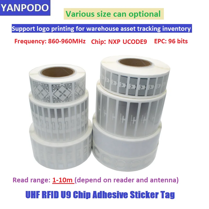 YANPODO UHF RFID 860-960MHz Adhesive Sticke 1-10m Reading Range U9 Chip Tags Cheapest Labels  6C Reader for Warehouse Management