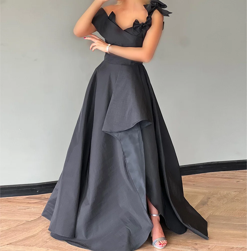 

Floor Length A-Line Front Slit Strapless Off the Shoulder Jersey Sleeveless Bespoke Occasion Gowns Photo Color High Quality