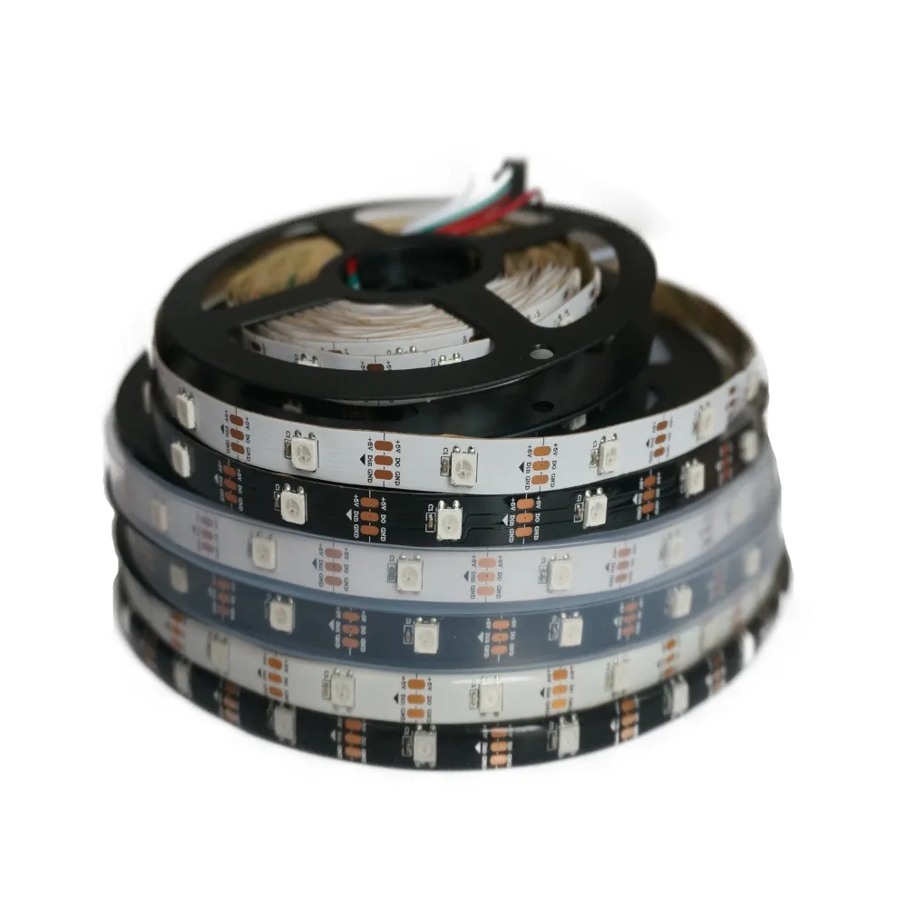 Taśma świetlna LED 5m 5V WS2812B WS2812, światła indywidualnie adresowane, inteligentne piksel rgb, paski czarny/biały PCB, wodoodporne, IP30/65/67