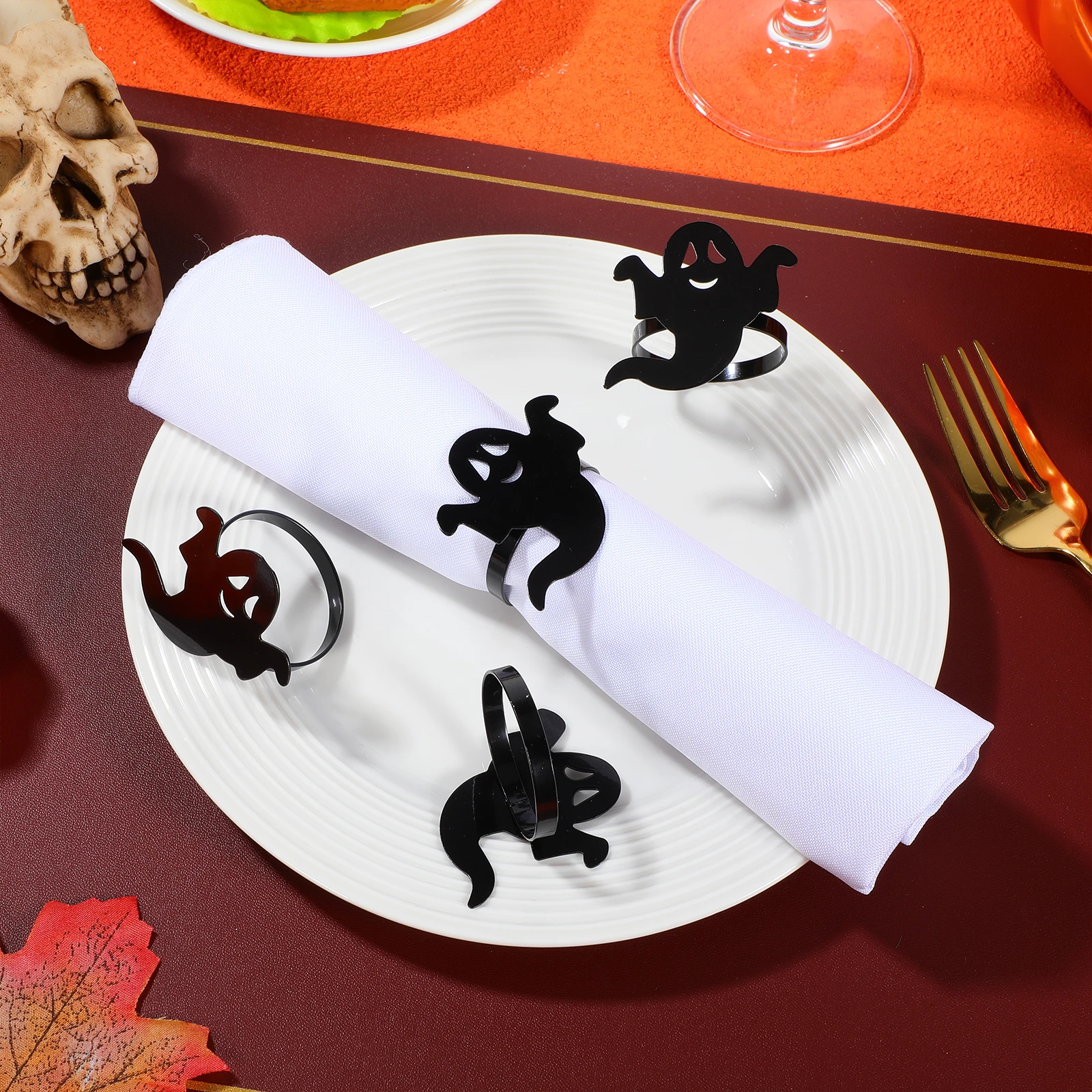 

4Pcs Napkin Rings Halloween Decor Ghost Alloy Party Table Favors Creative Metal Decoration Napkin Rings Halloween Decor