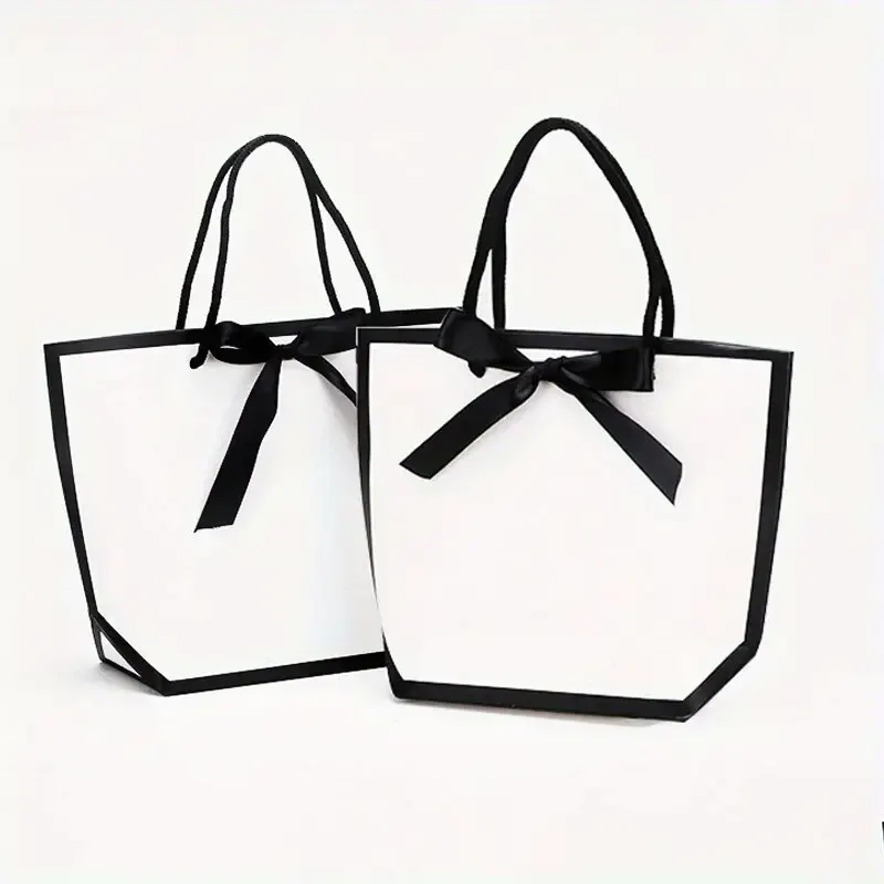 5pcs Ribbon Bow White Pardboard Paper Tote Gift Bags with Handles Shopping Party Wedding Party Birthday Retail Bags