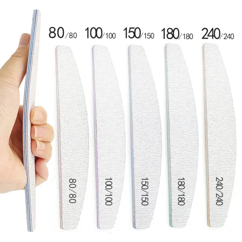 1 Uds lima de uñas profesional 100/180 papel de lija limas de uñas gruesas fuertes lijado media luna lima accesorios y herramientas para uñas