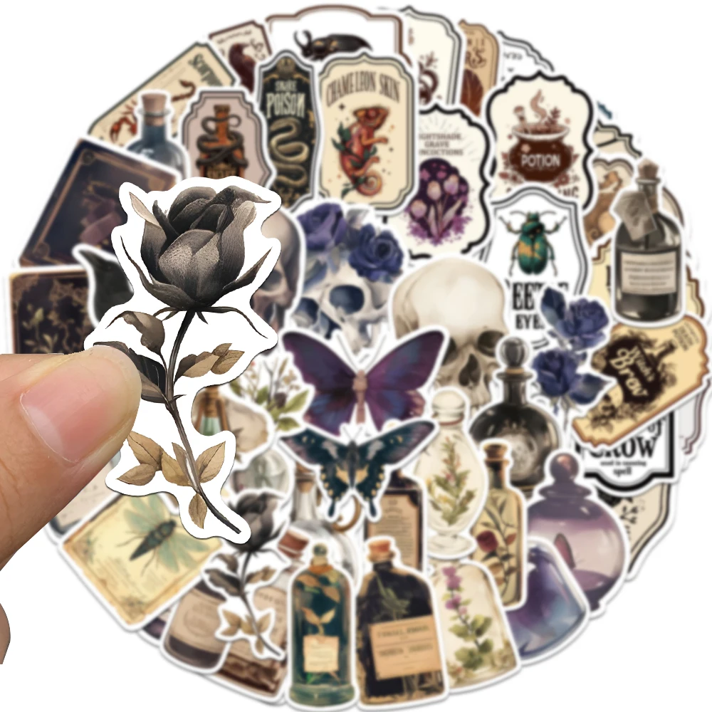 50개 다크 아카데미아 스티커, 미적 다크 아트 물병 비닐 방수 데칼 (불렛 저널, 노트북, 스케이트보드, 기타용)
