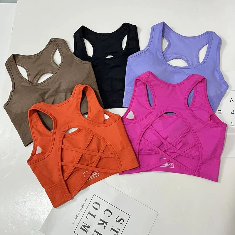 Yoga-Trainingsset für Damen, Rückenfreier Sport-BH mit Kreuzgurt, kombiniert mit Hüftstraffender und hochtaillierter Yoga-Fitnesshose – Detail 8