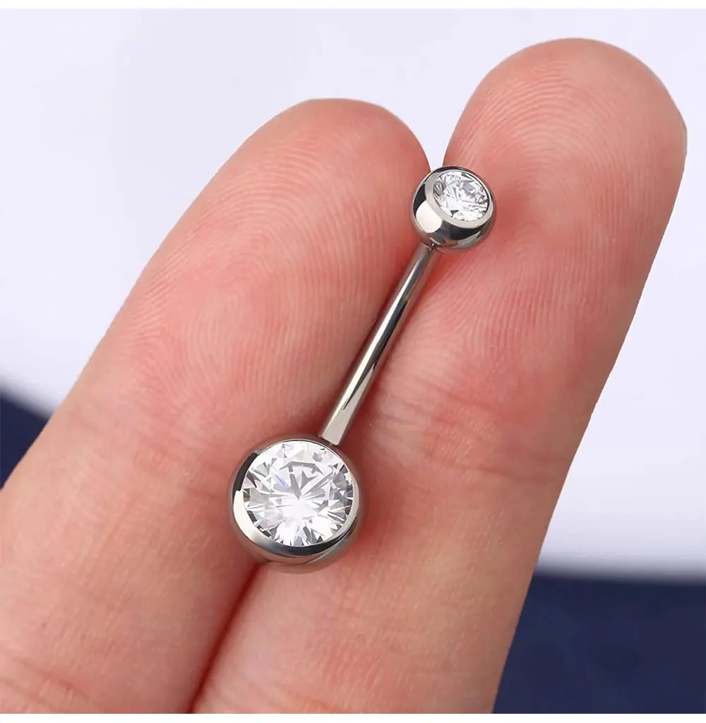 Double Gem Belly Button Rings Stainless Steel Crystal Rhinestone Navel Rings Barbells Studs Women Girls Body Piercing Jewelry